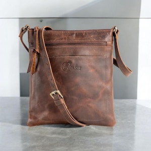 Bolso bandolera de piel auténtica de búfalo, tamaño compacto, bandolera con correa ajustable para mujer, regalo para el Día de la Madre.