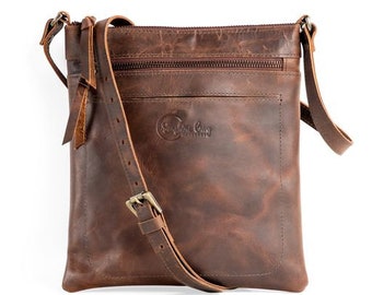 Crossbody handbag with zipper closure Top Grain Leather handbag gift for her gift for mothers day small leather handbag