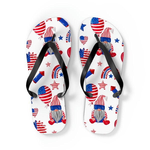 Flip Flops, 4th of July, Independence Day, Stars and Stripes, Gnomes, Balloons, Red white and blue, Sm-XL