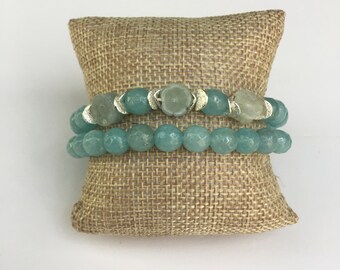 Alexus Creates:2 in 1 stone Choker & wrap Bracelets ,8 MM Round Semi precious stone With Lucky stone Flower#B1