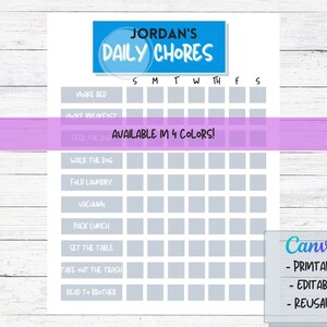 Kids Chore Chart | Chore Chart | Kids Chore Chart Printable | Chore Chart for Kids | Daily Chore Chart | Goal Tracker | Editable Chore Chart
