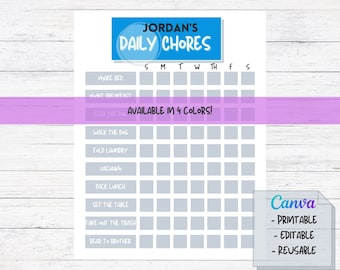Gráfico de tareas para niños / Gráfico de tareas / Gráfico de tareas para niños imprimible / Gráfico de tareas para niños / Gráfico de tareas diarias / Rastreador de objetivos / Gráfico de tareas editables