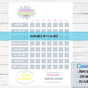 Reward Chart | Reward Chart for Kids | Reward Chart Editable | Chore Chart | Goal Chart | Responsibility Chart | Chore Chart for Kids