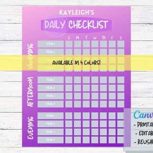 Kids Routine Chart| Daily Checklist | Kids Chore Chart | Kids Chore Chart Printable | Responsibility Chart | Daily Chore Chart | Color