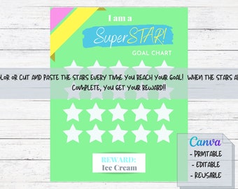 Reward Chart | Reward Chart for Kids | Toddler Reward Chart | Reward Chart Editable | Chore Chart | Goal Chart | SuperStar