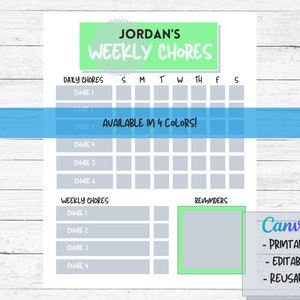 Chore Chart | Kids Chore Chart Printable | Weekly Chore Chart | Responsibility Chart | Chore Chart For Kids | Kids Routine Chart