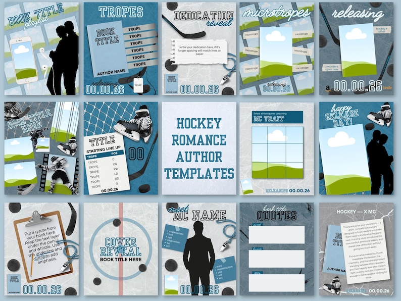 Mallar för Instagram med hockeyromantik | Canva | Reklamgrafik för författare | FM och MM inkluderade | Bokmarknadsföringspaket | Animerad avslöjning av omslag bild 1