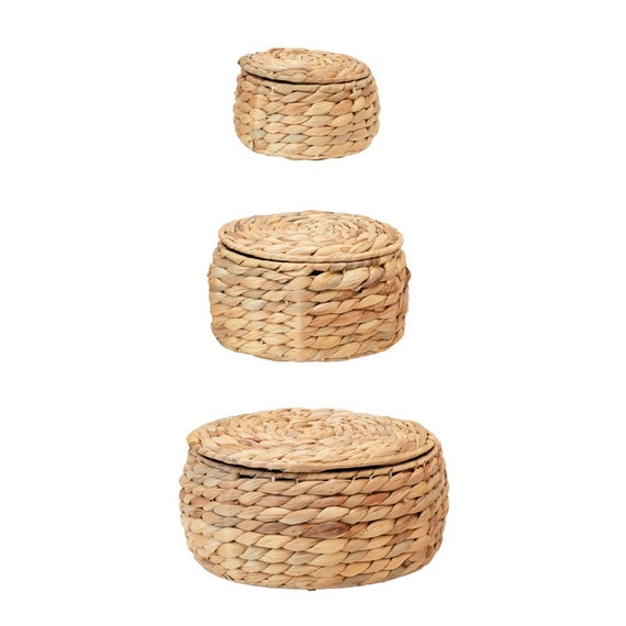 Water Hyacinth Baskets With Lids Set of 3 Etsy