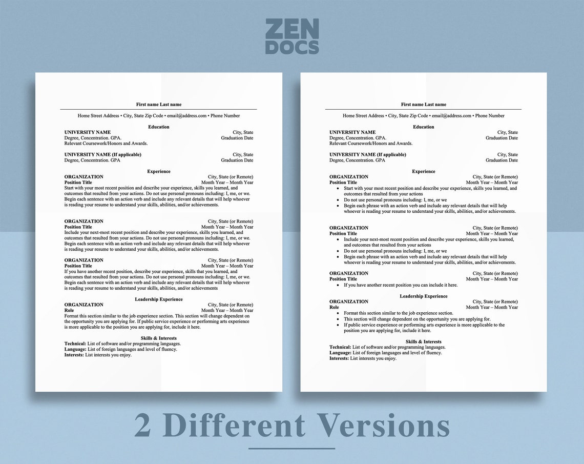 Classic Harvard Resume Template for Word, Professional & Clean, CV