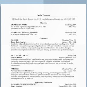 Classic Harvard Resume Template for Word, Professional & Clean, CV Designs, Printable Resume, Curriculum Vitae, Instant Download Resume