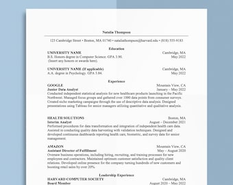 Classic Harvard Resume Template for Word, Professional & Clean, CV Designs, Printable Resume, Curriculum Vitae, Instant Download Resume