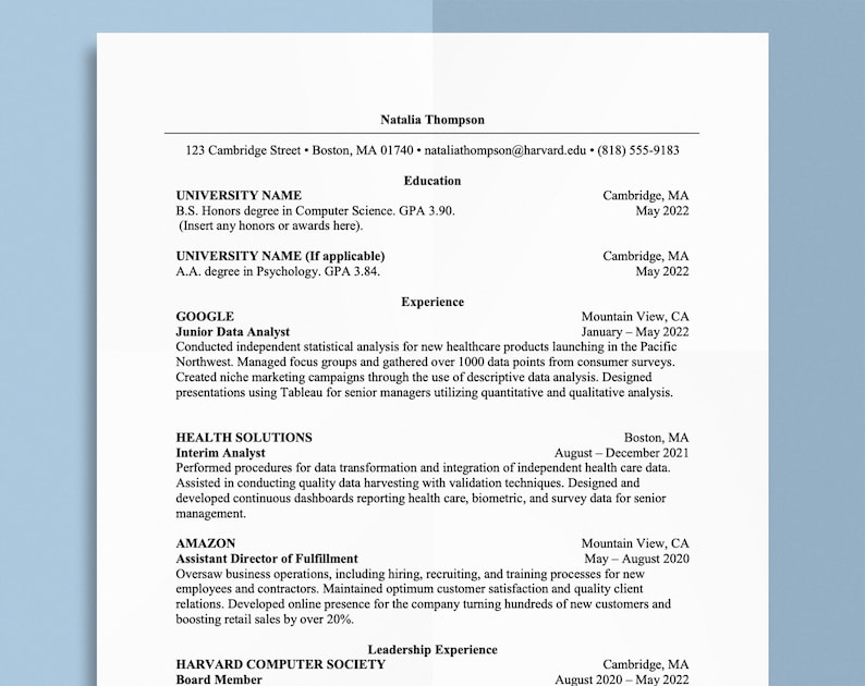 Classic Harvard Resume Template for Word Professional & Etsy