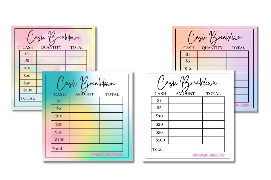 Cash Breakdown Card: A6 Binder Inserts (instant Download) - Etsy