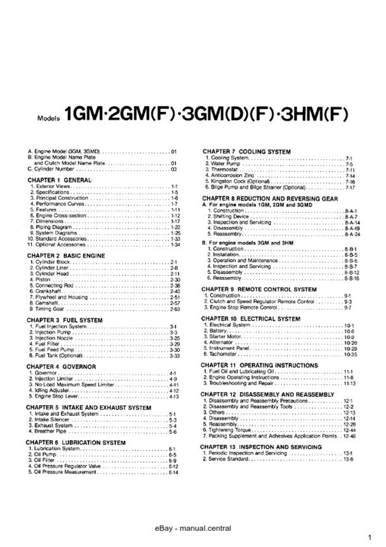 Yanmar Marine Diesel Motor 1GM10L 2GMFL 3GMDFL 3HMFL Service Werkstatt Reparatur Handbuch Bild 2