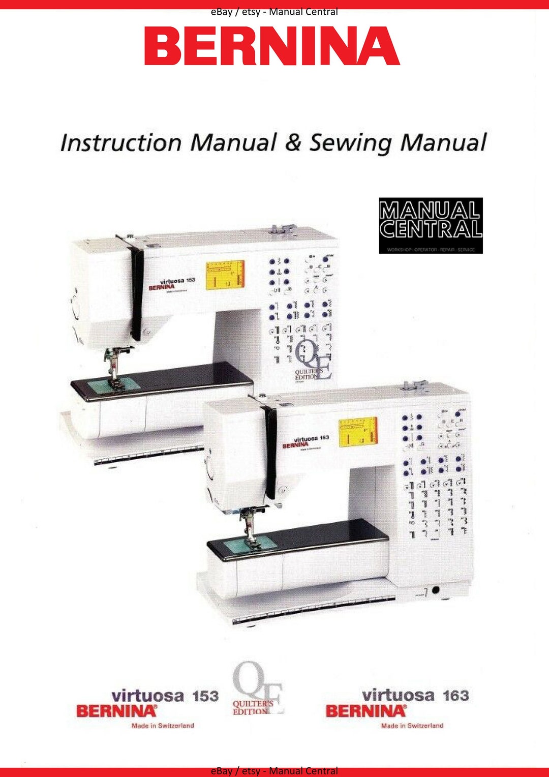 Bernina Virtuosa 153 163 Instruction Manual & Sewing Manual Etsy