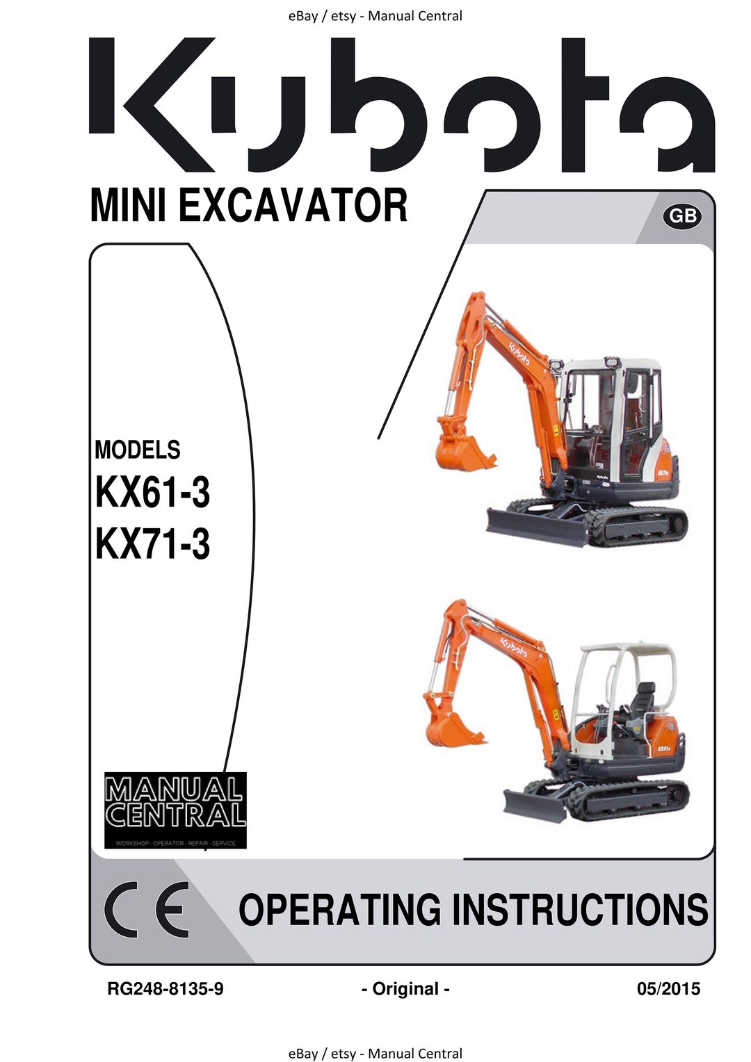 Kubota Mini Excavator KX613 KX713 Operator Manual User Etsy