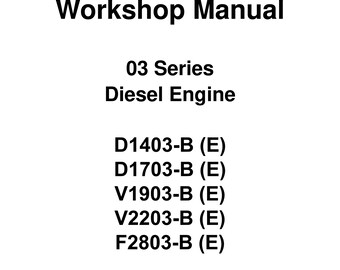 Kubota 03 Series D1403 D1703 V1903 V2203 F2803 DIESELMOTOR Werkstatt Reparatur Service Handbuch