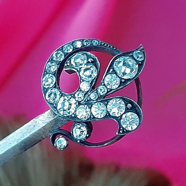 c.1900 Art Nouveau Silver Faceted Paste Faux Diamonds Hair Pin French Collectable