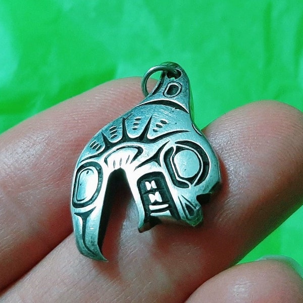 Estate Northwest Coast Native American Haida Art Orca with Raven Sterling Silver Pendant Solid Silver Quality made Unisex