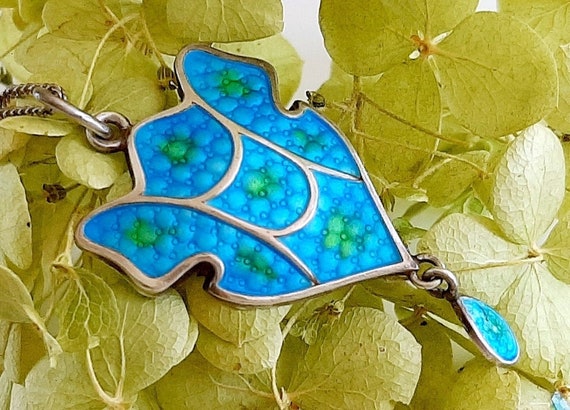 c.1900 Art Nouveau Silver Enamel Lavalier Pendant… - image 2