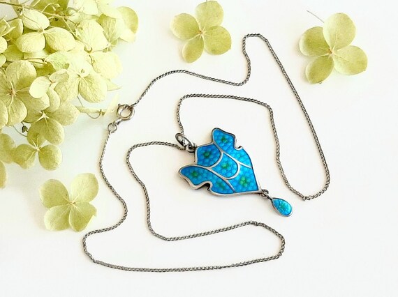 c.1900 Art Nouveau Silver Enamel Lavalier Pendant… - image 7