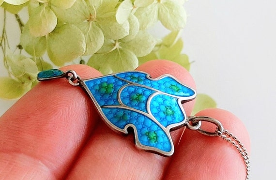 c.1900 Art Nouveau Silver Enamel Lavalier Pendant… - image 4