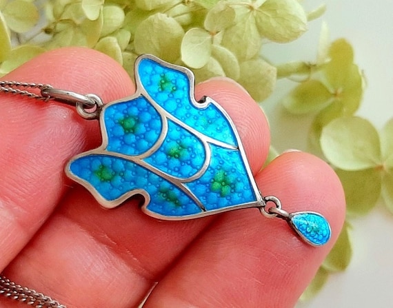 c.1900 Art Nouveau Silver Enamel Lavalier Pendant… - image 1