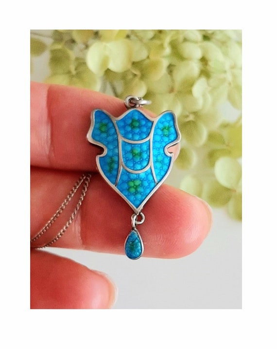 c.1900 Art Nouveau Silver Enamel Lavalier Pendant… - image 5