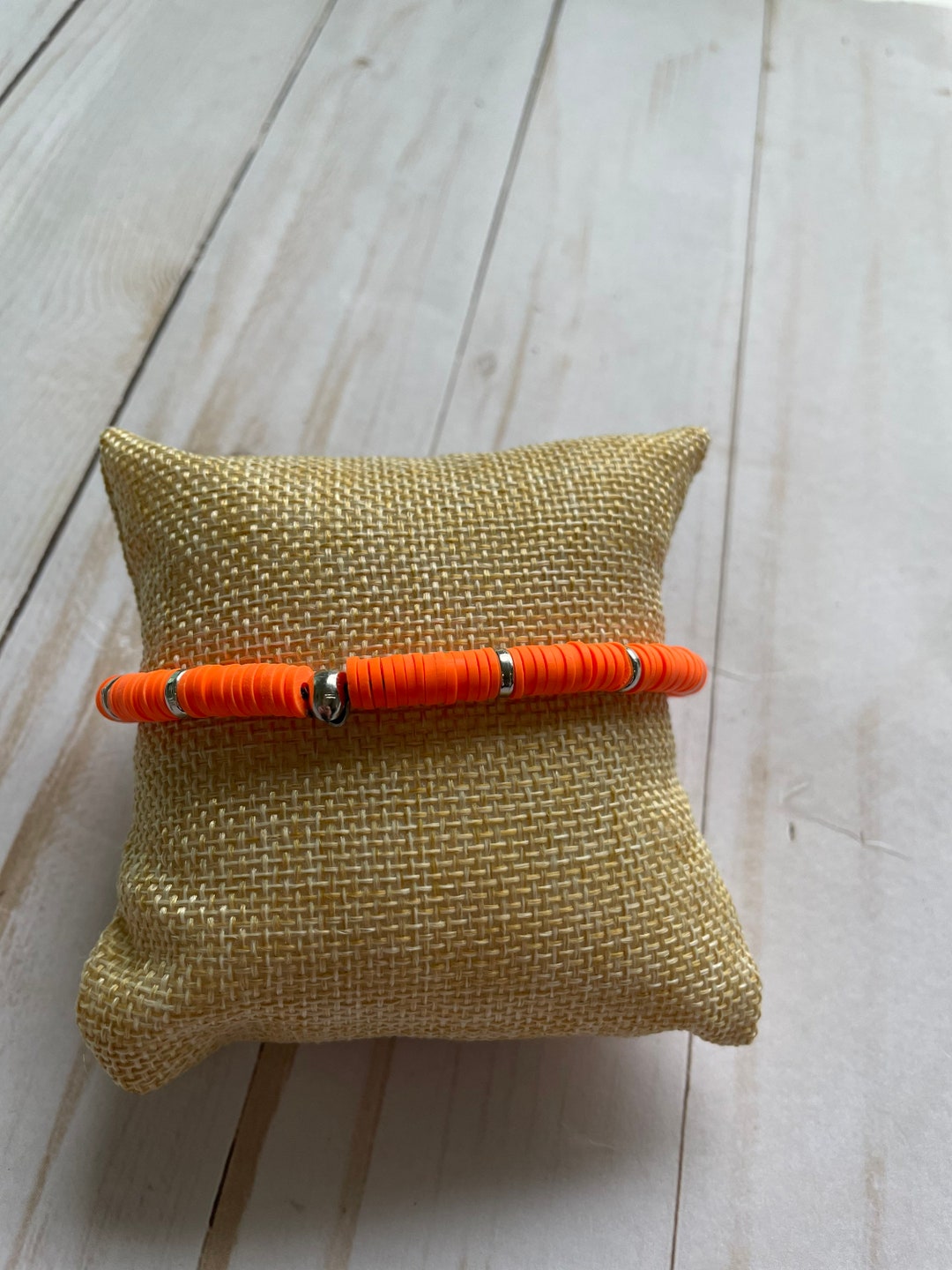 Heishi Pink and Green Bracelet, Beaded Bracelet, Gold Bracelet, Clay