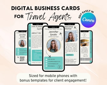 Travel Agent DIGITAL BUSINESS CARD Template, Canva, Travel Agency Marketing, Promotional Template for Travel Businesses