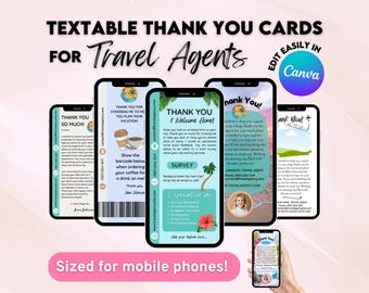 Travel Agent TEXTABLE THANK YOU Cards Template, Canva, Thank You Note for Clients, Travel Planner Thank You, Travel Agent Digital Download