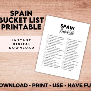 Lista de deseos de España imprimible / Viajes a España / Obras de arte de España / Lista de verificación de aventuras de viaje / Impresiones de España / Regalo / Agentes de viajes / Barcelona