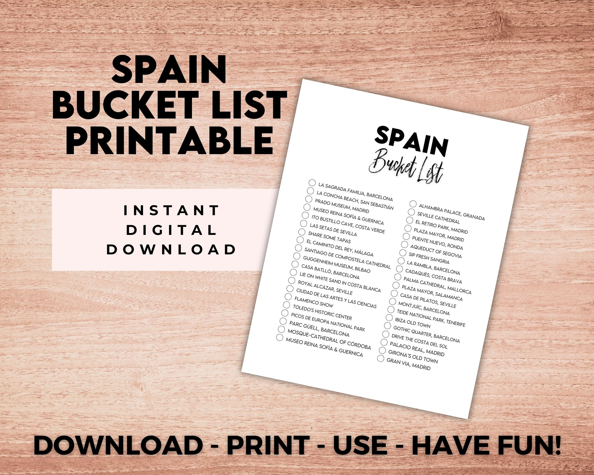 Spain Bucket List Printable | Spain Travel | Spain Artwork 