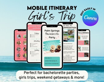 GIRLS WEEKEND ITINERARY Template, Mobile Travel Itinerary Editable, Canva Template, Customizable Phone Itinerary, Bachelorette, Girls Trip