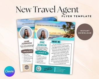 NEW TRAVEL AGENT Announcement Flyer Template, Travel Agent Editable, Canva, Travel Agency Marketing Flyer, Promotional Printable for Travel
