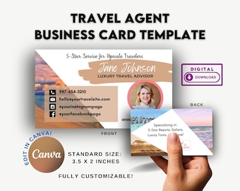Travel Agent Business Card Template, DIY Business Card Travel Advisor, QR Code Business Card, Travel Agency Card, Canva Template Editable