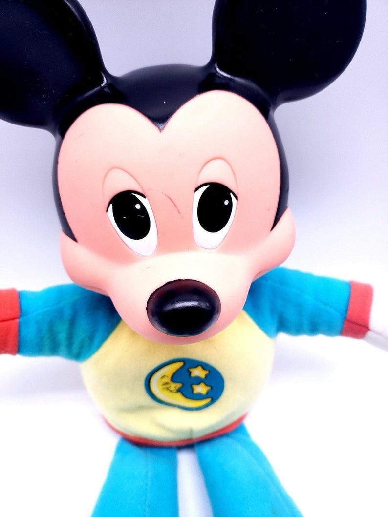 Vintage 1990 Mattel Disney Mickey Mouse BedTime Hug Glow Night Light Plush 13” image 2