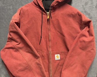 Vintage rode zalmklei Carhartt canvas jack met capuchon, maat XXL JR456, zeldzame AM2