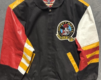 Vintage Mickey Mouse Wild One leren jas heren maat S zwarte Jeff Hamilton jas