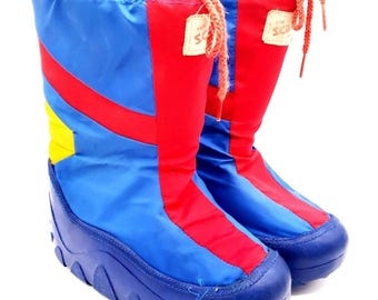 80’s Vintage Scat’s Moon Boots Size 9-10 Blue, Red, Yellow Snow Outdoor For Snow