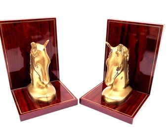 Vintage Pair Of Gatco Solid Brass Horse Bookends, Made In Korea