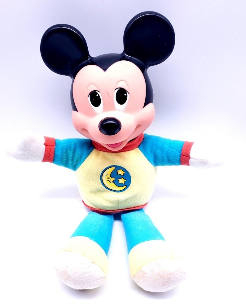 Vintage 1990 Mattel Disney Mickey Mouse BedTime Hug Glow Night Light Plush 13” image 1