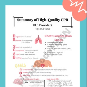 CPR Reference Sheet; cpr; Cardiopulmonary Resuscitation; cpr Cheat Sheet; cpr Instructor Tool; cpr flyer