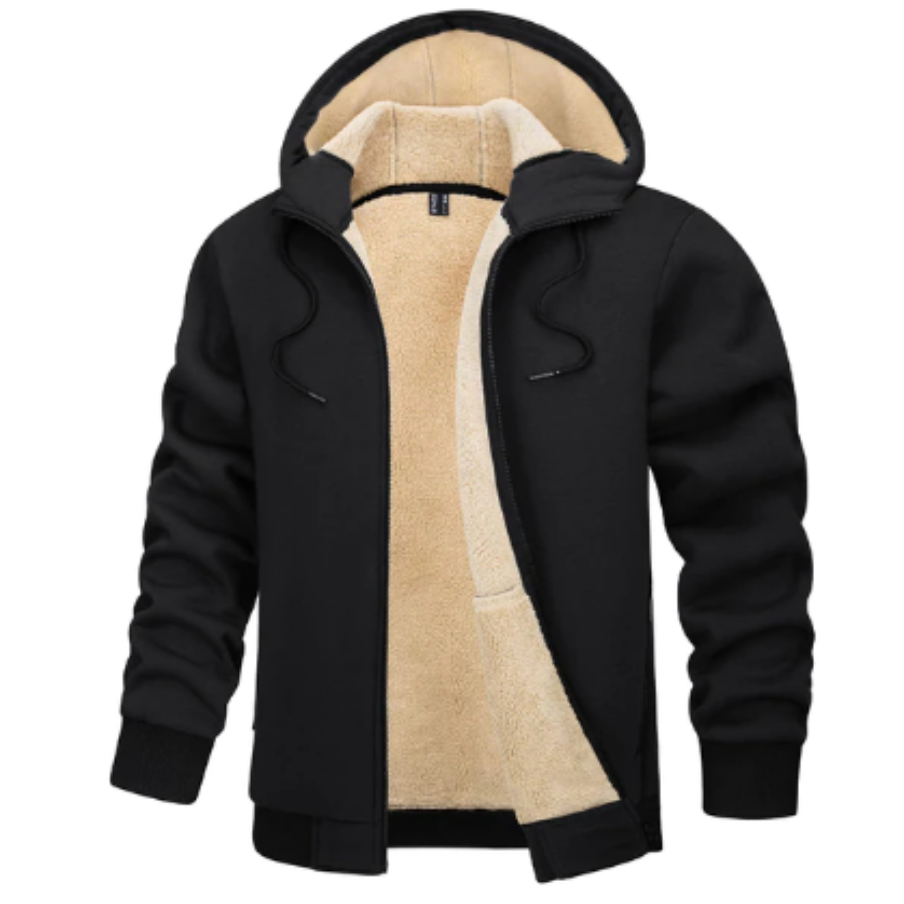 Warm Men's Sherpa-Lined Full Zip Hoodie with Multi-Pockets for Winter