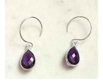 Orecchini pendenti in quarzo ametista: argento sterling, gioielli con pietre preziose ipoallergeniche