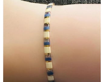 Bracelet de perles Miyuki Tila, beige et bleu, bracelet pour femme
