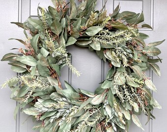 Year Round Wreath for Front Door, Everyday Wreath, Modern Farmhouse Wreath, Spring/Summer Wreath, Dark Eucalyptus Wreath, All Season Wreath