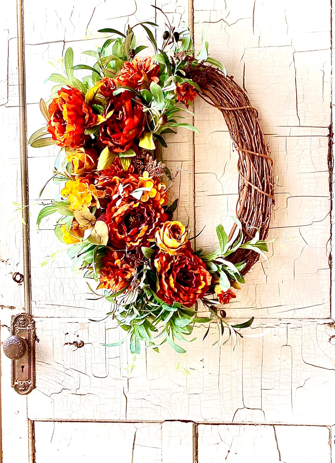 Orange Floral Wreath for Front Door Fall Hydrangea Wreath for - Etsy