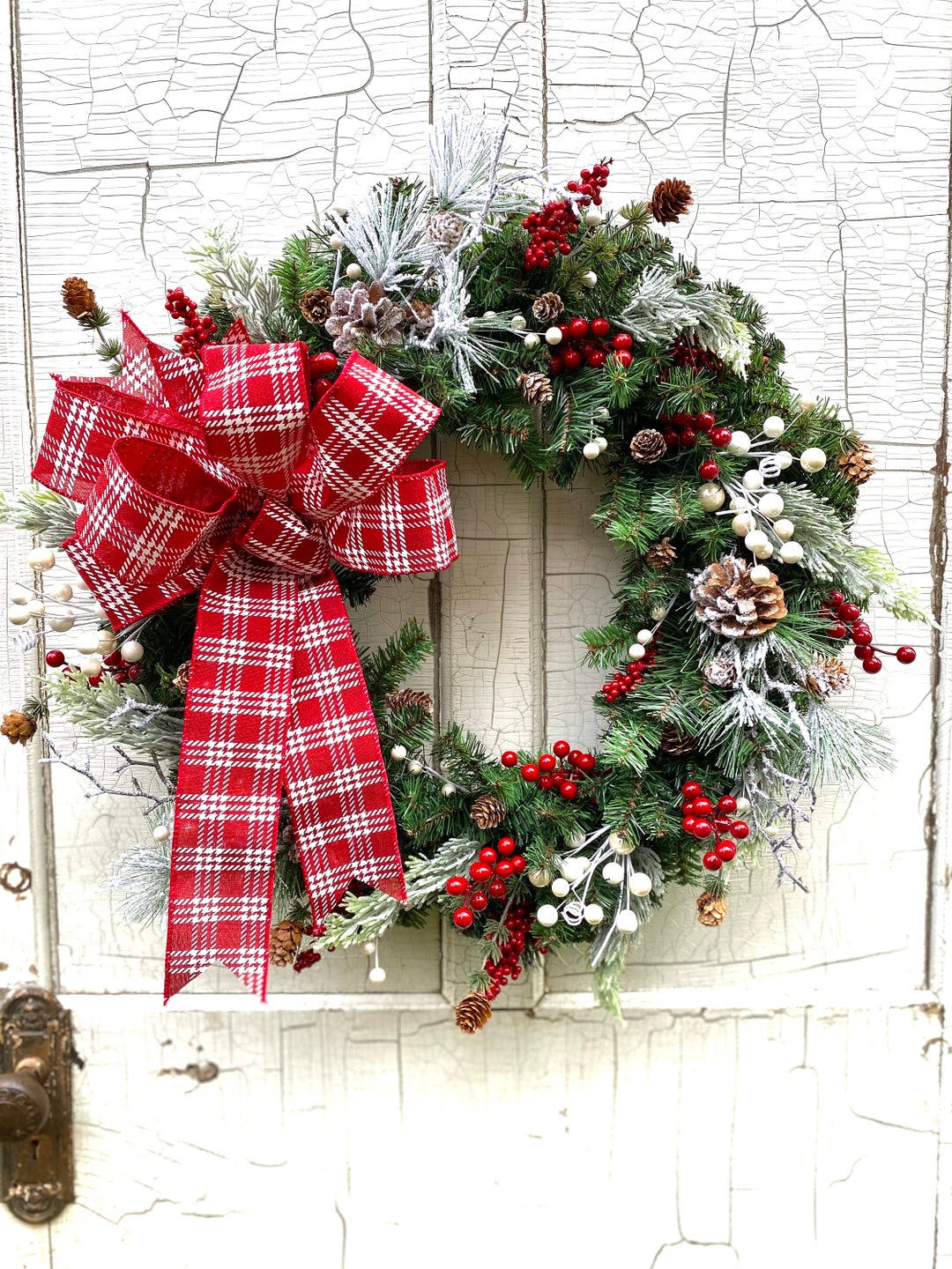 Christmas Wreath, Winter Wreath, Snowy Wreath for Front Door, Christmas