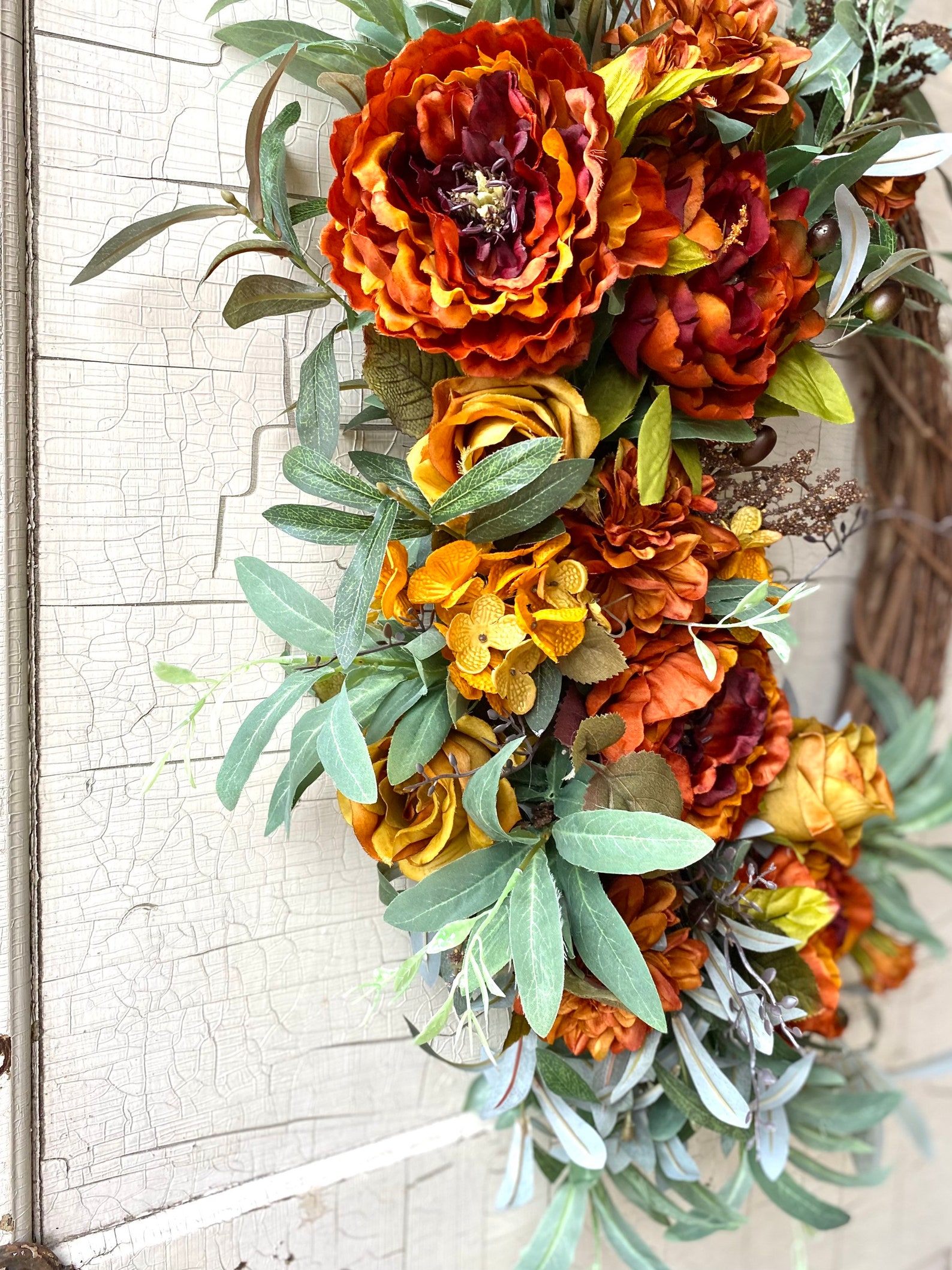 Orange Floral Wreath for Front Door Fall Hydrangea Wreath for - Etsy